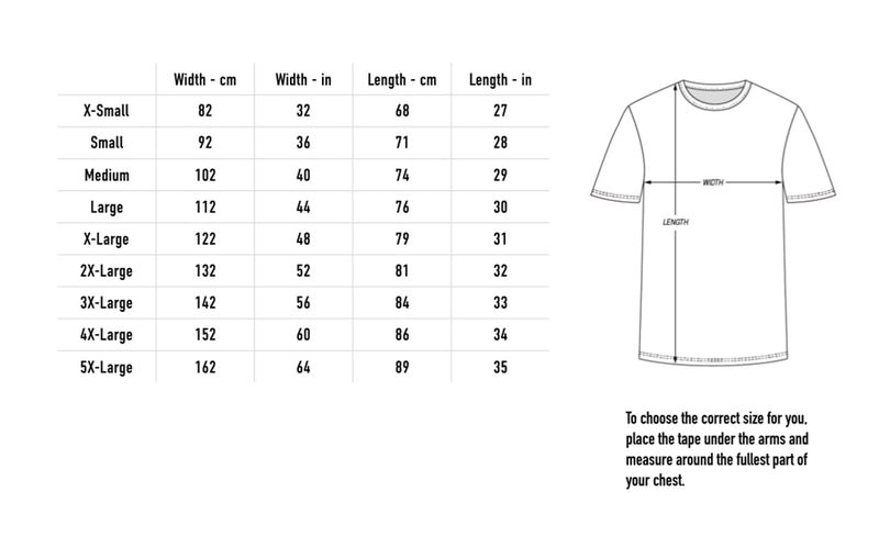 Size chart for Geyser Tee - White