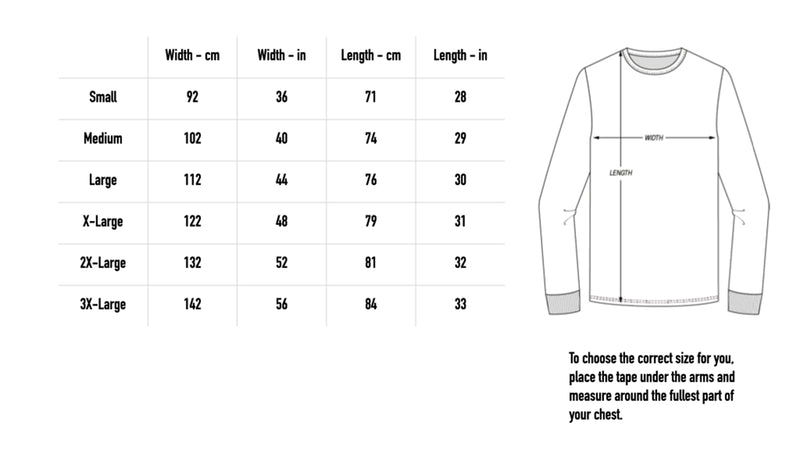 Size chart for The Emerald Sun Longsleeve - Black
